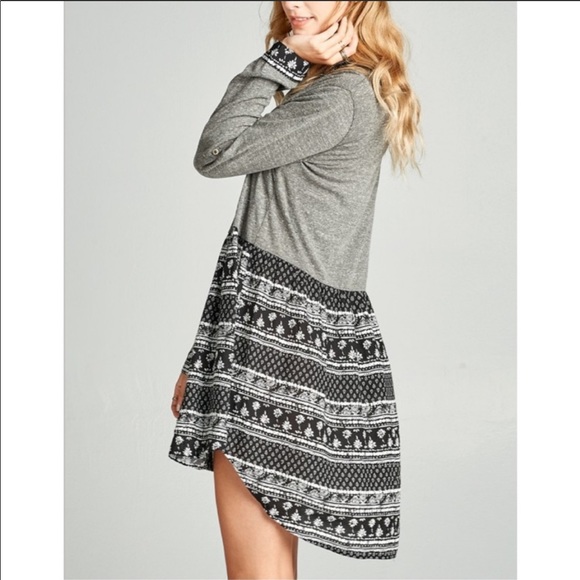 ODDY BRAND GRAY LONG-SLEEVE BUTTON UP SHIRT DRESS - Picture 2 of 5